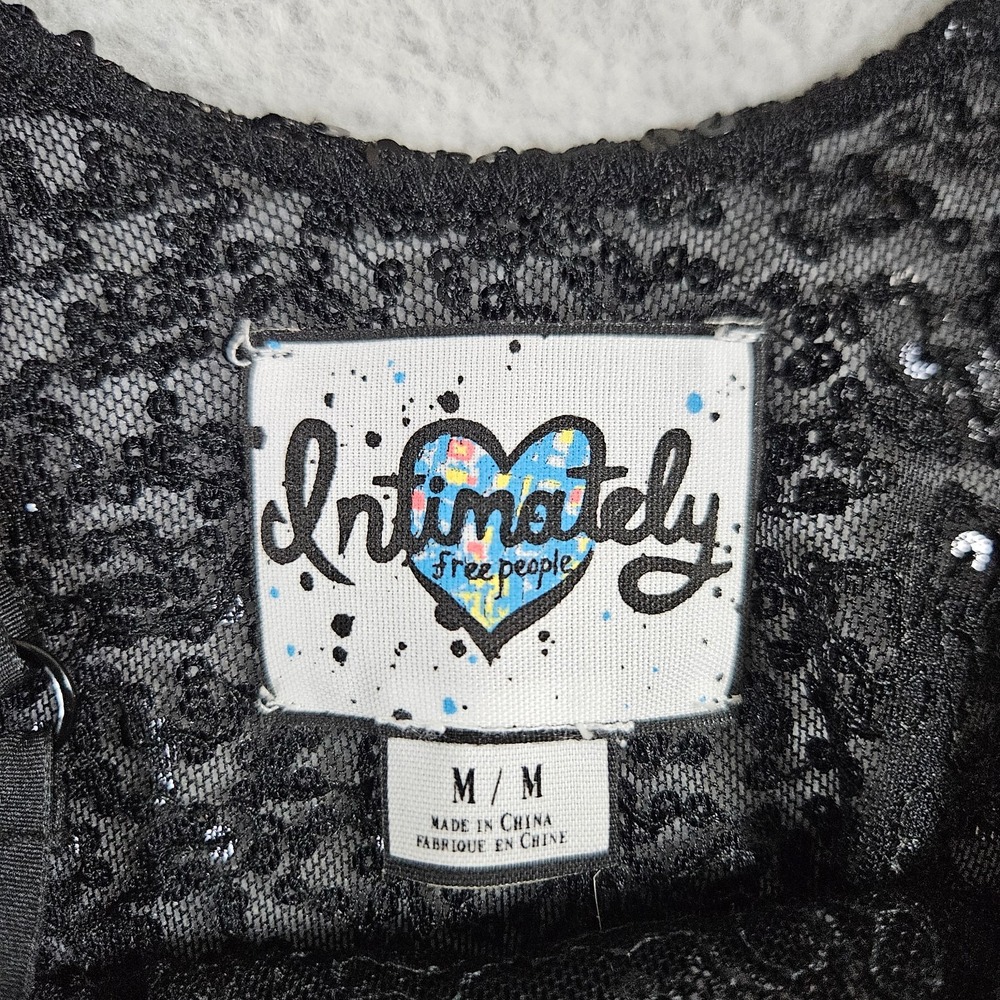 Intimately Free People Black Sheer Sequin Sexy Mini Sz M Cami Dress - Picture 10 of 12